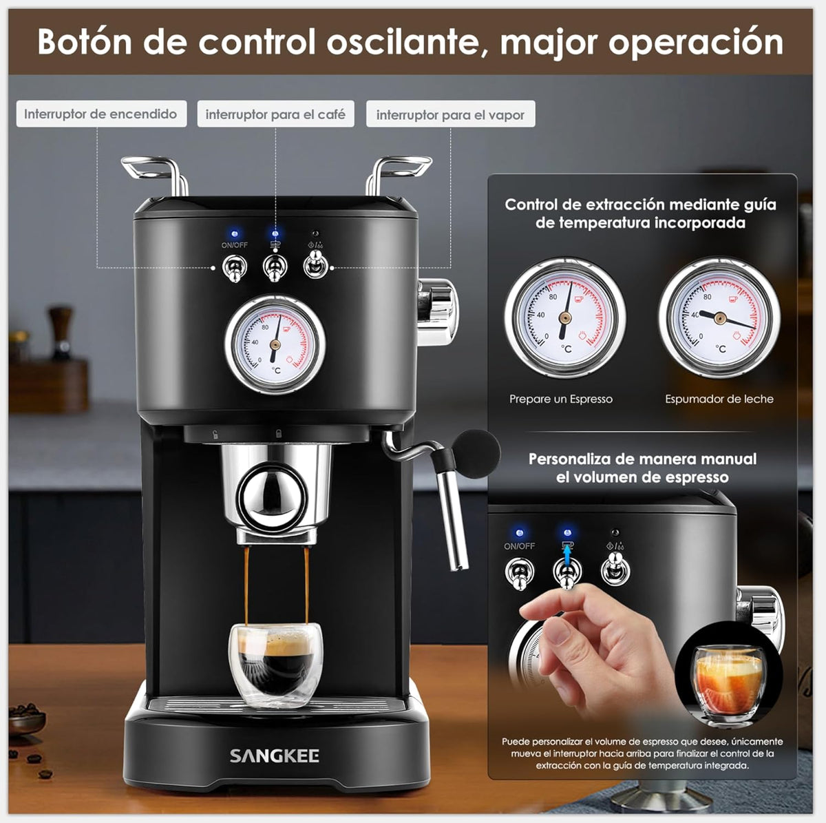 Cafetera Espresso Con Espumador Leche & Molino Sangkee