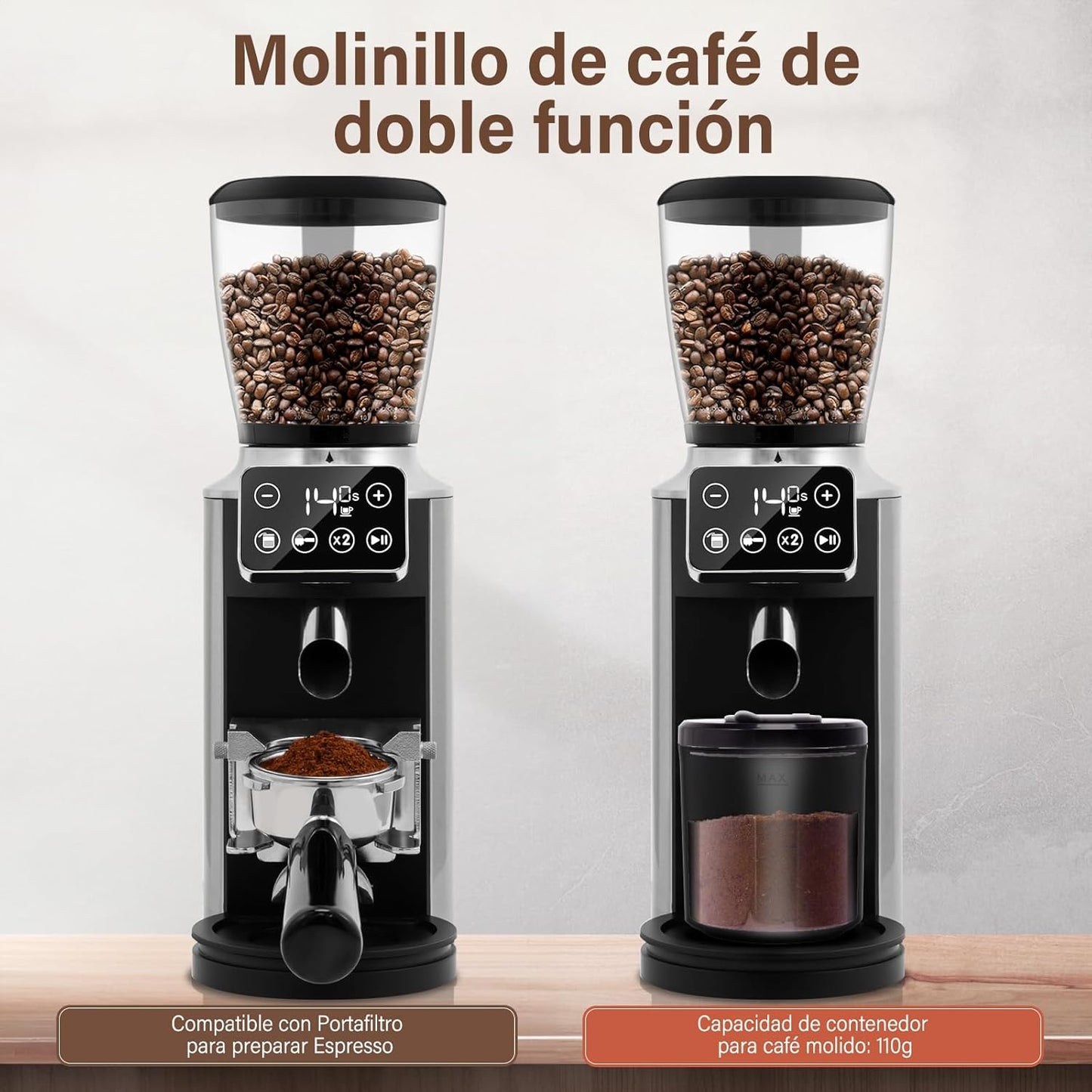 Molino de Cafe Electrico con 30 Ajustes Precisos para 2 - 14 Tazas y Temporizador - Café la Meca