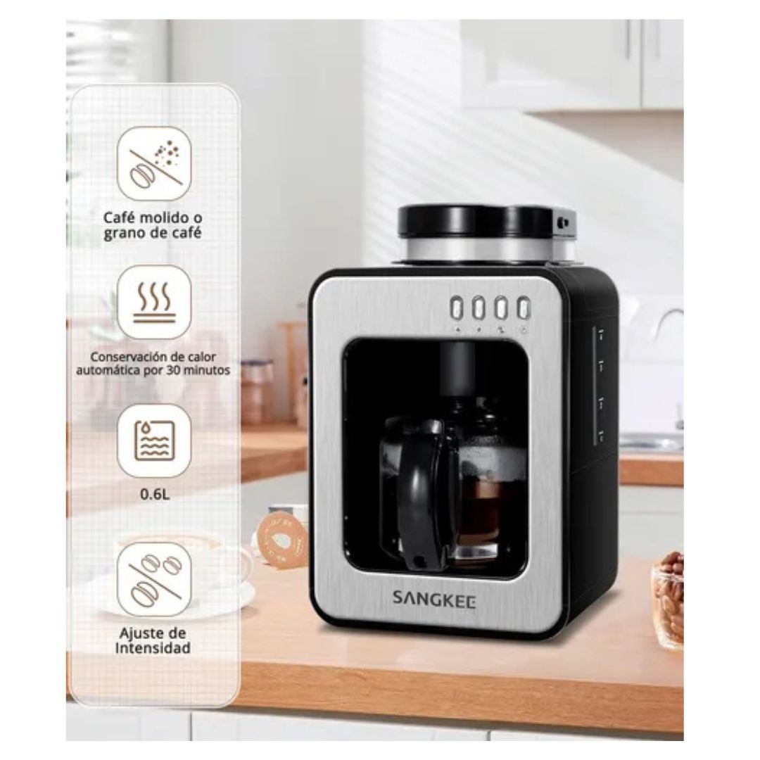 SANGKEE Cafetera De Goteo Automática Con Molino Integrado, Intensidad Ajustable, Preparación Rápida, Función De Conservación De Calor - Café la Meca