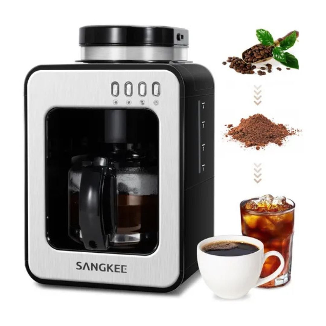 SANGKEE Cafetera De Goteo Automática Con Molino Integrado, Intensidad Ajustable, Preparación Rápida, Función De Conservación De Calor - Café la Meca