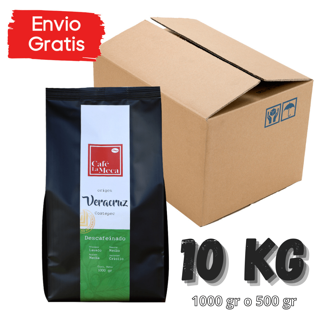 10 kg Café La Meca Descafeinado Gourmet de altura - Puro Arábica - Tostado especial - Origen: Veracruz - Cuerpo y aroma intenso (Copia) - Café la Meca