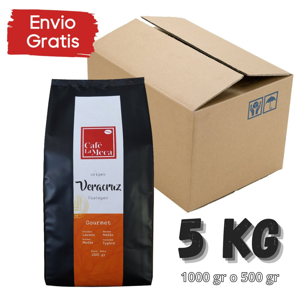 5 kg Café La Meca Gourmet de altura - Puro Arábica - Tostado especial - Origen: Veracruz - Empaque de 1000 y 500 gramos - Café la Meca