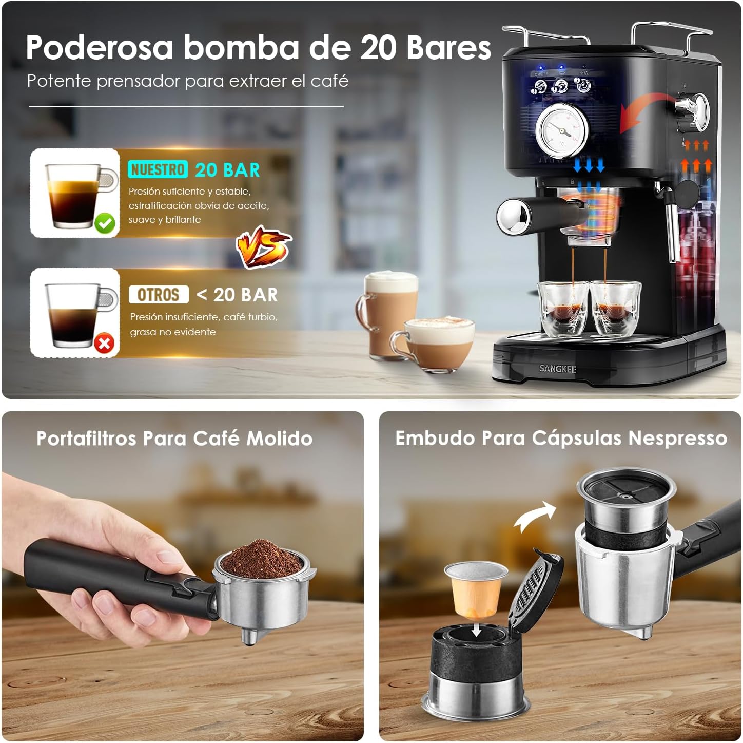 Máquina De Café Expresso Para Café Molido/cápsulas Nespresso - Sangkee  México Envíos Rápidos y Seguros