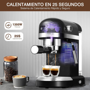 Máquina de Espresso y Cappuccino 20 Bares,Cafetera Espresso Electricas con Espumadora de Leche,Pantalla Táctil Compacta Máquina de Café para Capuchinos,Latte y Macchiato,1.4L Tanque de Agua,1350W - Café la Meca