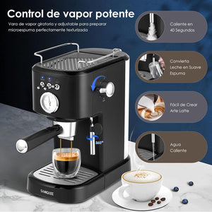 Máquina de Espresso y Capuchino 20 Bares SANGKEE, Cafetera Cápsulas Nespresso y Café Molido con Espumador de Leche para Espresso Cappuccino Mocha y Latte para Barista en casa (ESS2) - Café la Meca