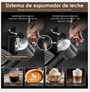 Máquina de Espresso y Capuchino 20 Bares SANGKEE, Cafetera Cápsulas Nespresso y Café Molido con Espumador de Leche para Espresso Cappuccino Mocha y Latte para Barista en casa (ESS2) - Café la Meca