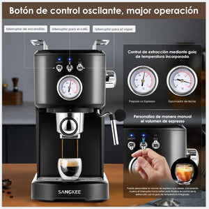 Máquina de Espresso y Capuchino 20 Bares SANGKEE, Cafetera Cápsulas Nespresso y Café Molido con Espumador de Leche para Espresso Cappuccino Mocha y Latte para Barista en casa (ESS2) - Café la Meca