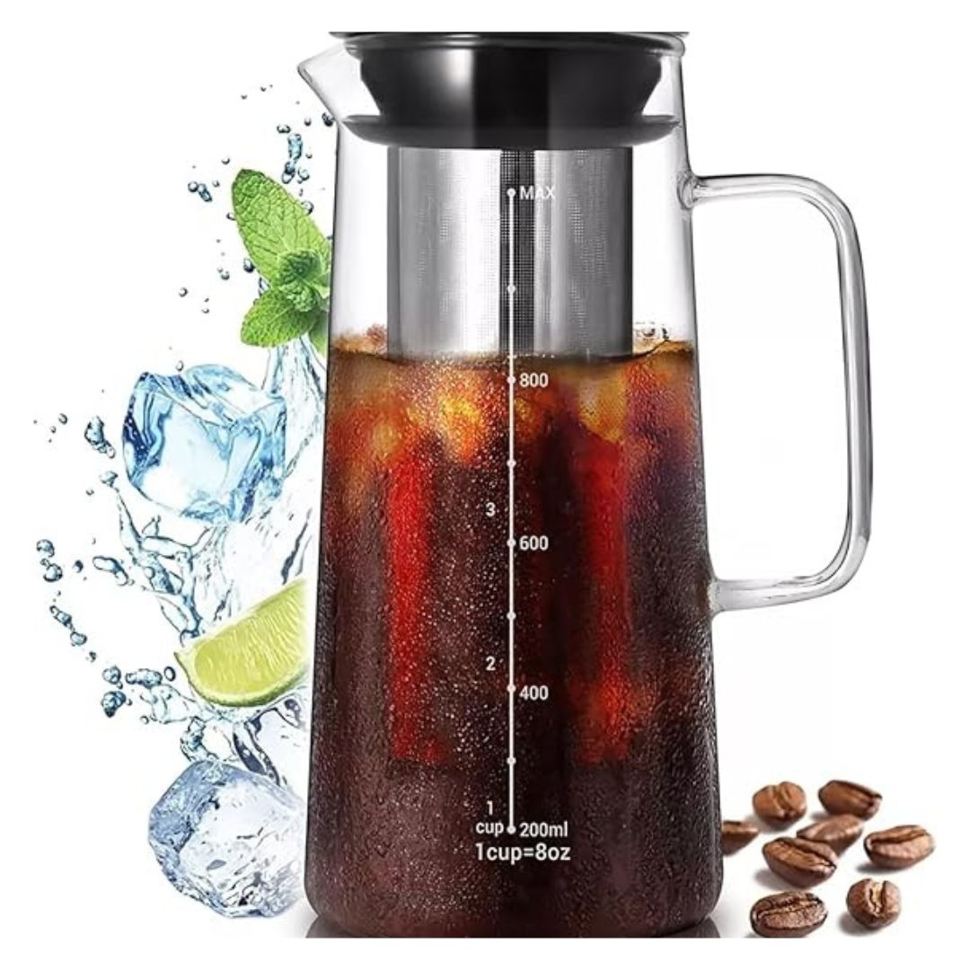 SANGKEE Cafetera Cold Brew Vidrio De Calidad Tetera Helada, Jarra Para Preparar Café Tipo Caliente Y En Frío, Café Helado Y Café Frío Casero, Con Filtro De Acero Inoxidable Removible - Café la Meca