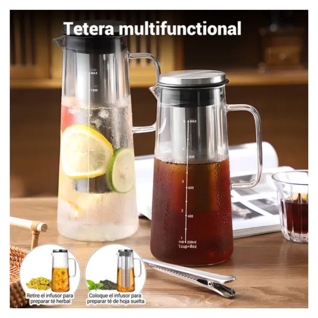 SANGKEE Cafetera Cold Brew Vidrio De Calidad Tetera Helada, Jarra Para Preparar Café Tipo Caliente Y En Frío, Café Helado Y Café Frío Casero, Con Filtro De Acero Inoxidable Removible - Café la Meca