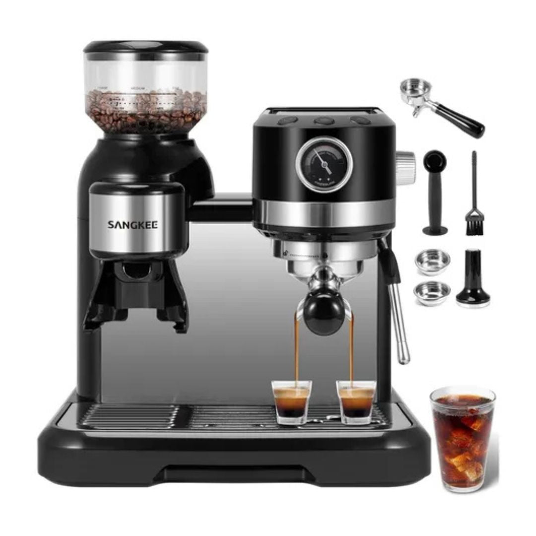 Sangkee Máquina De Espresso Profesional Con Molino Integrado, 20 Niveles De Molienda, Cafetera Espresso 20 Bar Y Espumador De Leche Para Capuchinos O Lattes, Calentamiento Rápido, - Café la Meca
