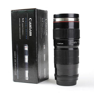 Termo de acero inoxidable con forma de lente cannon, con capacidad de 440 ml - Café la Meca