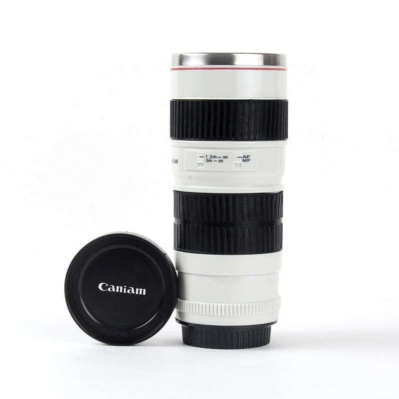 Termo de acero inoxidable con forma de lente cannon, con capacidad de 440 ml - Café la Meca