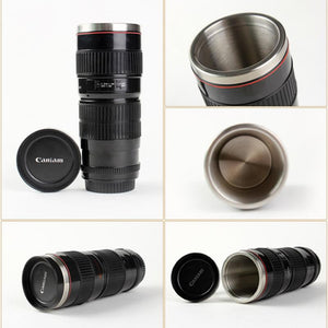 Termo de acero inoxidable con forma de lente cannon, con capacidad de 440 ml - Café la Meca