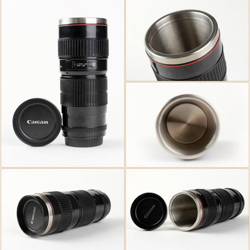Termo de acero inoxidable con forma de lente cannon, con capacidad de 440 ml - Café la Meca