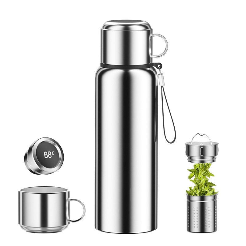 Termo inteligente de acero inoxidable, botella de agua, cilindro aislada de acero inoxidable para termos, incluye taza de vacío, pantalla de temperatura, termo, tazas de café PRODUCTO DE IMPORTACIÓN - Café la Meca