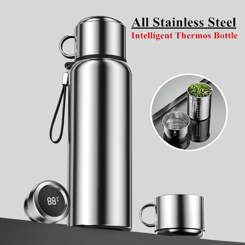 Termo inteligente de acero inoxidable, botella de agua, cilindro aislada de acero inoxidable para termos, incluye taza de vacío, pantalla de temperatura, termo, tazas de café PRODUCTO DE IMPORTACIÓN - Café la Meca