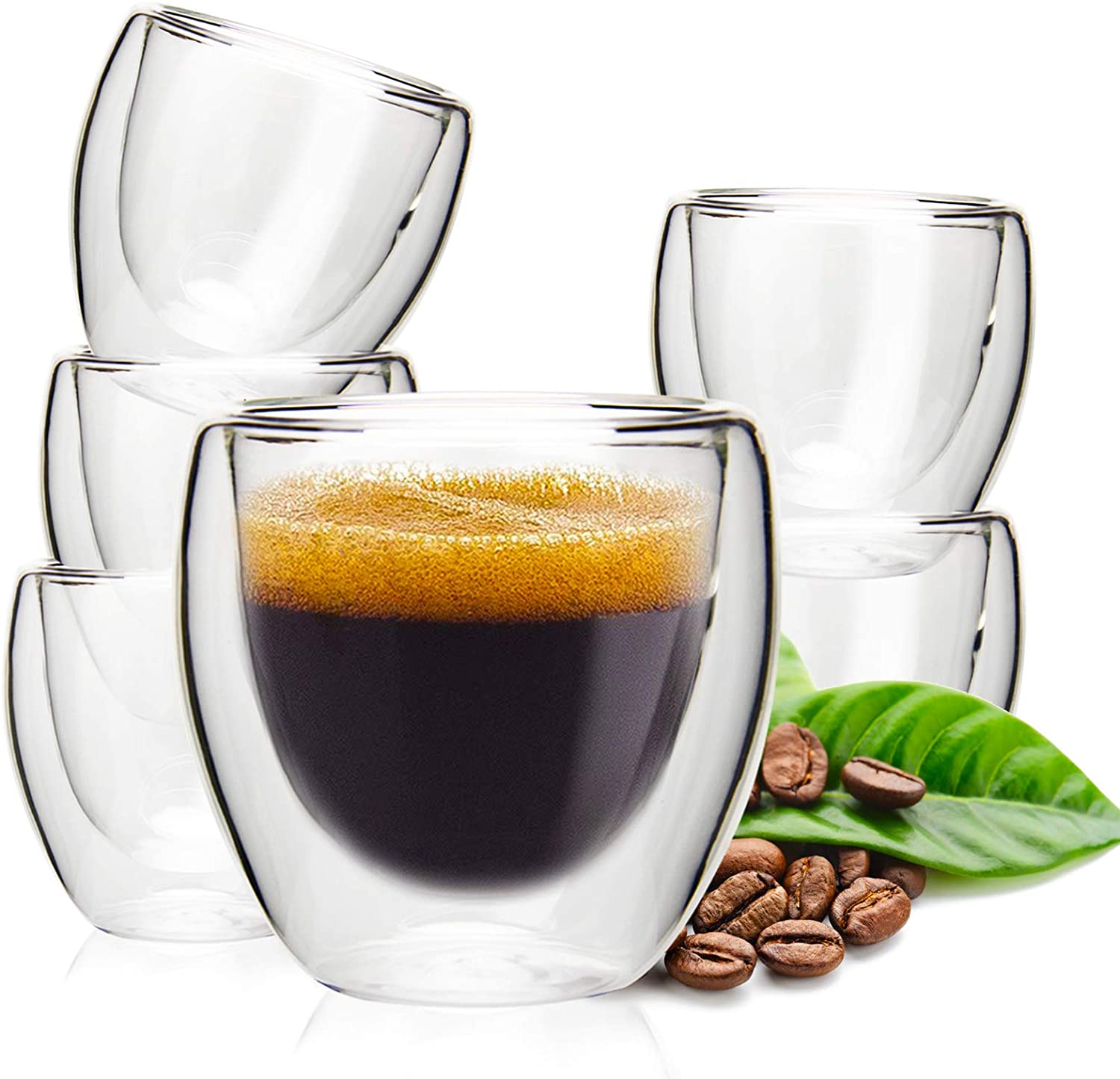 Tazas de café de vidrio de doble pared, tazas de café expreso de vidrio con  asa, taza de café aislad…Ver más Tazas de café de vidrio de doble pared